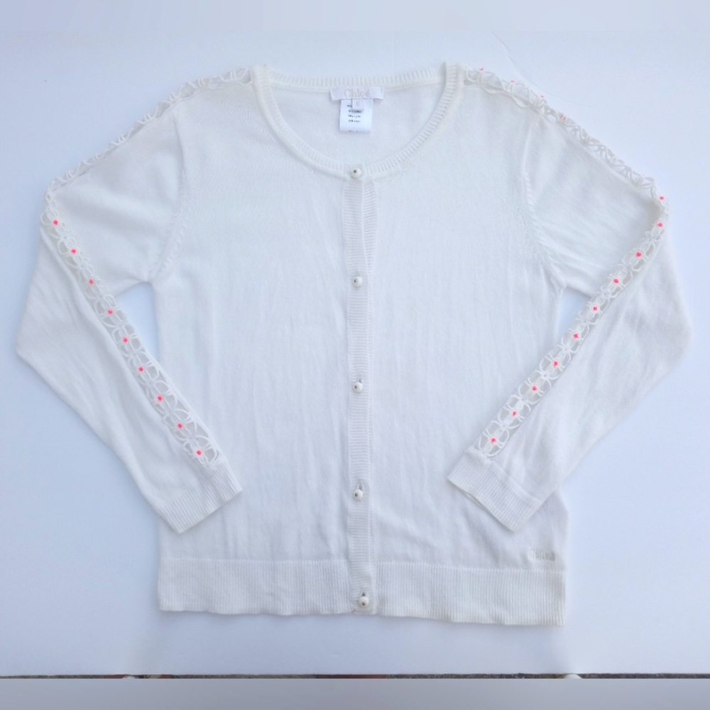 Chloe White Lace Sleeve Cardigan Sweater